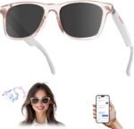 AI Smart Translation Sunglasses: UV400, Bluetooth, 110+ Languages, Voice Control - Ideal for Travel & Work (Pink)