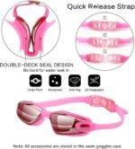 Pink Swim Goggles Set with Cap, Nose Clip, Earplugs & Case: Anti-Fog UV Protection for Men & Women - Image 2