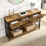 Console Table with 3 Drawers, Industrial Entryway Table with 3 Tier Storage Shelves - Image 6