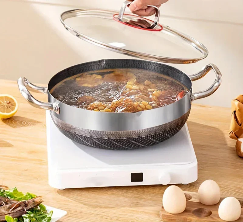 V1142-LP1005007016082902-202603171700-00 30cm Stainless Steel Non-Stick Frying Pan with Glass Lid Silver - Image 1