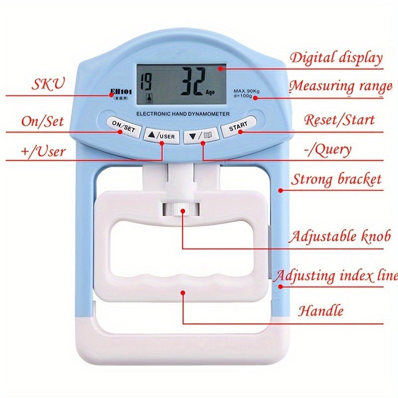 V1142-LP239186-202603021351-00 Digital Dynamometer Hand Grip Strength Tester - Blue - Image 1