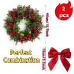Artificial Christmas Wreath with Red Bow (2pcs) - Image 2