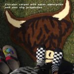 American Style Brown Bull Head Flocked Rug, Bedroom Bedside Rug, Bathroom Doorway Absorbent Mat, Non-Slip Toilet Mat - Image 7
