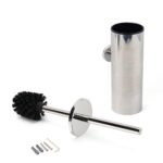 Polished Chrome Silver Round Toilet Brush Wall Mount Holder Cup Stainless Steel - Image 4