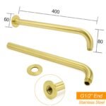 PVD Brushed Gold 12" Shower Rain Head 355mm Straight Wall Mount Arm Bathroom Set - Image 3