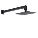 Matt Black Square 8" Rainfall Shower Head & 400mm Brass Straight Wall Mount Arm Set