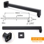 Matt Black Square 8" Rainfall Shower Head & 400mm Brass Straight Wall Mount Arm Set - Image 3