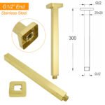 WELS Brushed Gold Square 8" Rain Shower Head 300mm Brass Ceiling Dropper Arm Set - Image 3