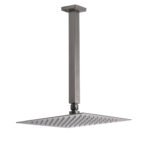 Gun Metal Square 10" Rainfall Shower Head 300mm Ceiling Dropper Arm Bath Set WELS