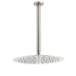 Brushed Nickel Round 12" Shower Rain Head + 300mm Brass Ceiling Dropper Arm Set