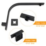 Matt Black 12" Square Large Thin Rain Shower Head Brass Gooseneck Wall Arm Watermark - Image 3