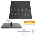 Matt Black 12" Square Large Thin Rain Shower Head Brass Gooseneck Wall Arm Watermark - Image 4
