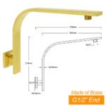 WELS Brushed Gold 12" Square SUS Shower Head + Brass Gooseneck Wall Arm Set - Image 2