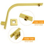 WELS Brushed Gold 12" Square SUS Shower Head + Brass Gooseneck Wall Arm Set - Image 3