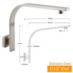 Brushed Nickel Silver Square 8" Rain Shower Head & Brass Gooseneck Wall Arm Set - Image 2