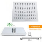WELS ABS 200mm Square Rain Shower Head & Brass Gooseneck Wall Arm Set WATERMARK - Image 4