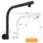 WELS Matt Black 12" Large Round Rain Shower Head & Gooseneck Swivel Wall Arm Set - Image 2