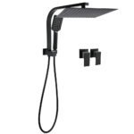 Matt Black Twin Set 12" Large Shower Head 3 Modes Handheld Gooseneck Arm Wall Taps
