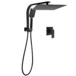 Matt Black Twin Set 12" Large Shower Head 3 Modes Handheld Gooseneck Arm Wall Mixer