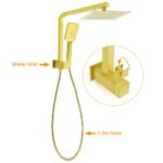 WELS Brushed Gold Twin Shower 8" Rain Head Handheld Diverter Wall Arm Square Mixer - Image 2