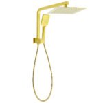 Brushed Gold Twin Shower 10" Rain Head Handheld Diverter Wall Arm Set Square
