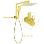 Brushed Gold Twin Shower 10" Rain Head Handheld Diverter Wall Arm Set Square Mixer - Image 2