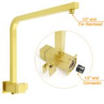 Brushed Gold Twin Shower 12" Rain Head Handheld Diverter Gooseneck Arm Set Square Wall Mixer - Image 4