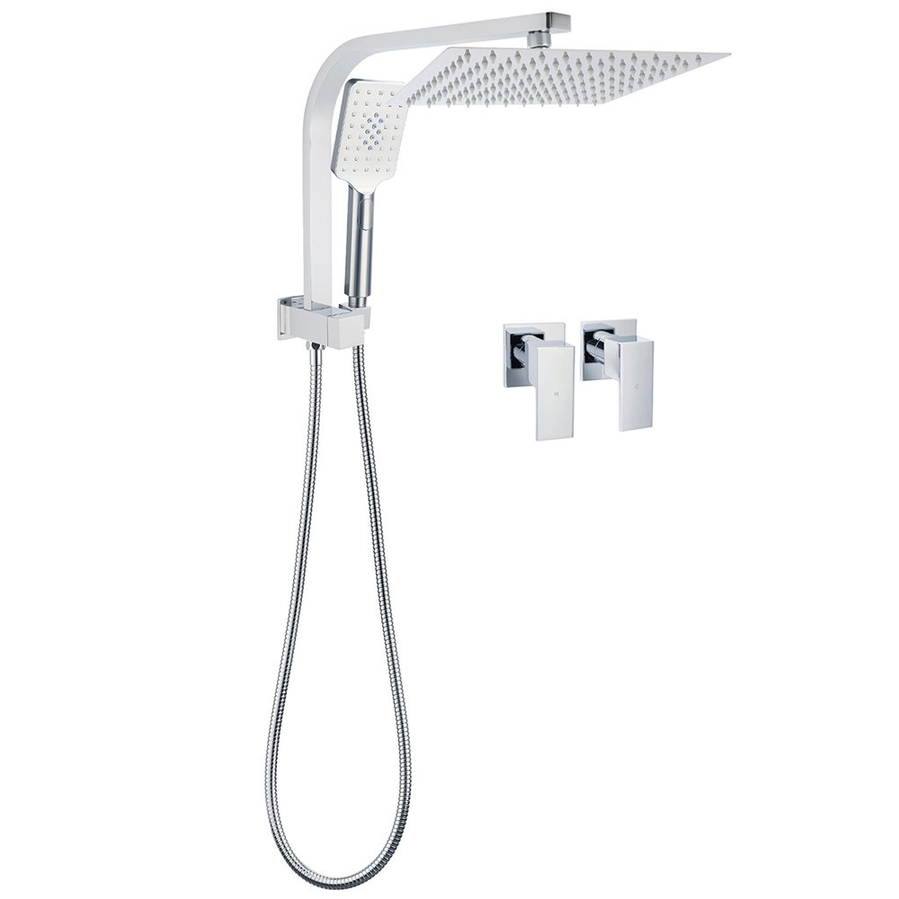 V1233-A702ROHS002M4CKSS110CPF0272A-202602062220-00 WELS Chrome 2in1 10" Square Rain Shower Head Handheld Spray Diverter Wall Arm Taps Set - Image 1