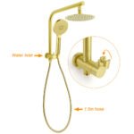 WELS Brushed Gold Round Twin 8" Shower Head Set Diverter Wall Arm Single Mode Handheld - Image 2