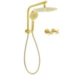 Brushed Gold 2in1 Round Large 12" Rain Shower Head 3 Mode Handheld Wall Arm Bath Mixer