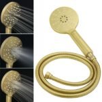 Brushed Gold 2in1 Round Large 12" Rain Shower Head 3 Mode Handheld Wall Arm Bath Mixer - Image 7