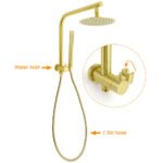 WELS Brushed Gold Round 2in1 Shower Head Set Ergonomic Handheld Gooseneck Arm Twin Taps - Image 2