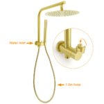 Brushed Gold Round Large 12" Rain Shower Head One Spray Handheld Rose Gooseneck Arm Twin Taps Set - Image 2