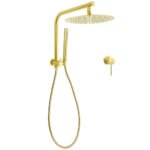Brushed Gold Round Large 12" Rain Shower Head Stainless Steel Spray Handheld Wall Small Face Mixer Set