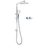 WELS Dual Shower Set 10" Rainfall Head 3 Modes Handheld Rose Silde Rail Chrome Round Taps
