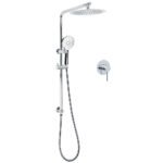 WELS Twin Shower Set 10" Rainfall Head 3 Modes Handheld Rose Silde Rail Chrome Round Mixer