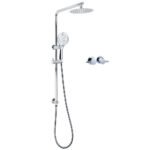Chrome Double Square 8" Shower Head Set 3 Function Handheld Rail Diverter Arm + Taps