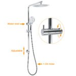 250mm Rain Shower Head Round Handheld Sliding Rail Diverter Arm 2in1 Set Chrome - Image 2