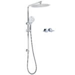 WELS Double Round Shower Head Handheld Sliding Rail Arm Chrome 12" Rainfall Twin Taps Set