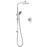 WELS Chrome Dual 8" Slim Rain Shower 5 Modes Rose Mixer Valve Sliding Rail Set + Mixer