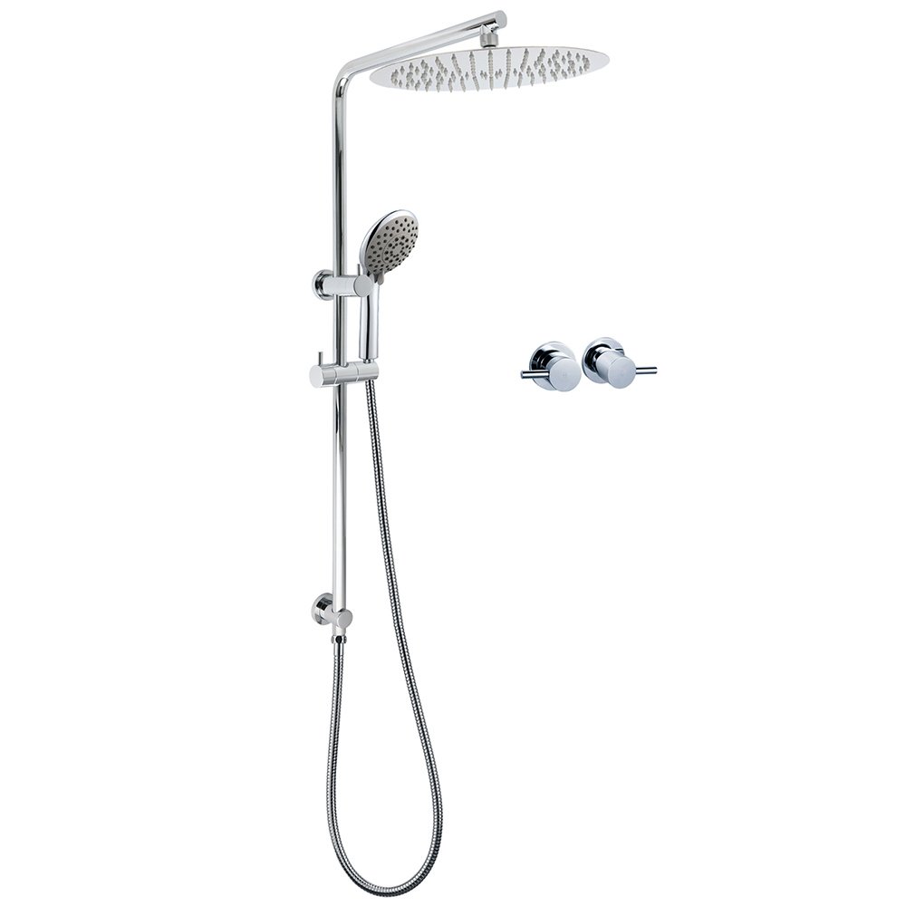 V1233-C4902B22HR005M5C1KSR112CPF0282A-202602062126-00 Chrome Dual Shower 12" Slim Rain Head 5 Modes Handheld Sliding Rail Inbuilt Diverter + Twin Taps - Image 1
