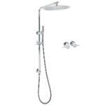 WELS 12" Rainfall + Brass Handheld Twin Shower Heads Rail Diverter Arm Round Taps Set