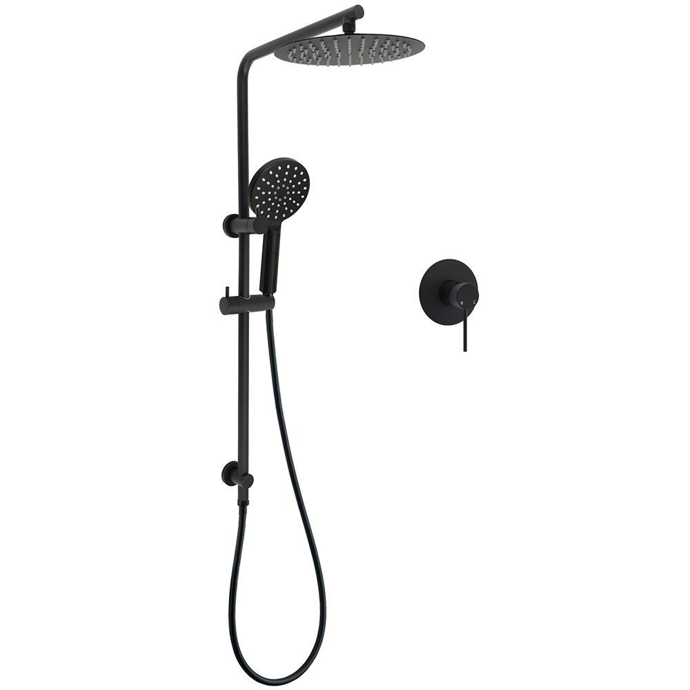 V1233-C4902B22PHR002M4CBKSR110BKRD201B-202602062137-00 WELS Matt Black 10" Shower Rain Head Handheld Silde Wall Arm Rail Dual Set Mixer - Image 1
