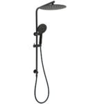 Matt Black Dual Shower 12" Large Shower Rain Head + Handheld Silde Wall Rail Set