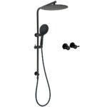 WELS Matt Black Shower Set 12" Large Rain Head Handheld Sliding Rail Arm Round Taps