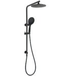 Matt Black Round 9" Rainfall Head Handheld Sliding Rail Wall Arm Dual Shower Set