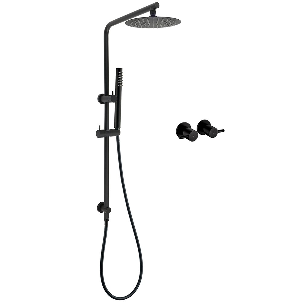 V1233-C4902B22PHT006CBKSR108BCPF0282ABK-202602062150-00 Matt Black Round 8" Rain Shower Head 3 Mode Handheld 2 in 1 Wall Arm Taps Set - Image 1