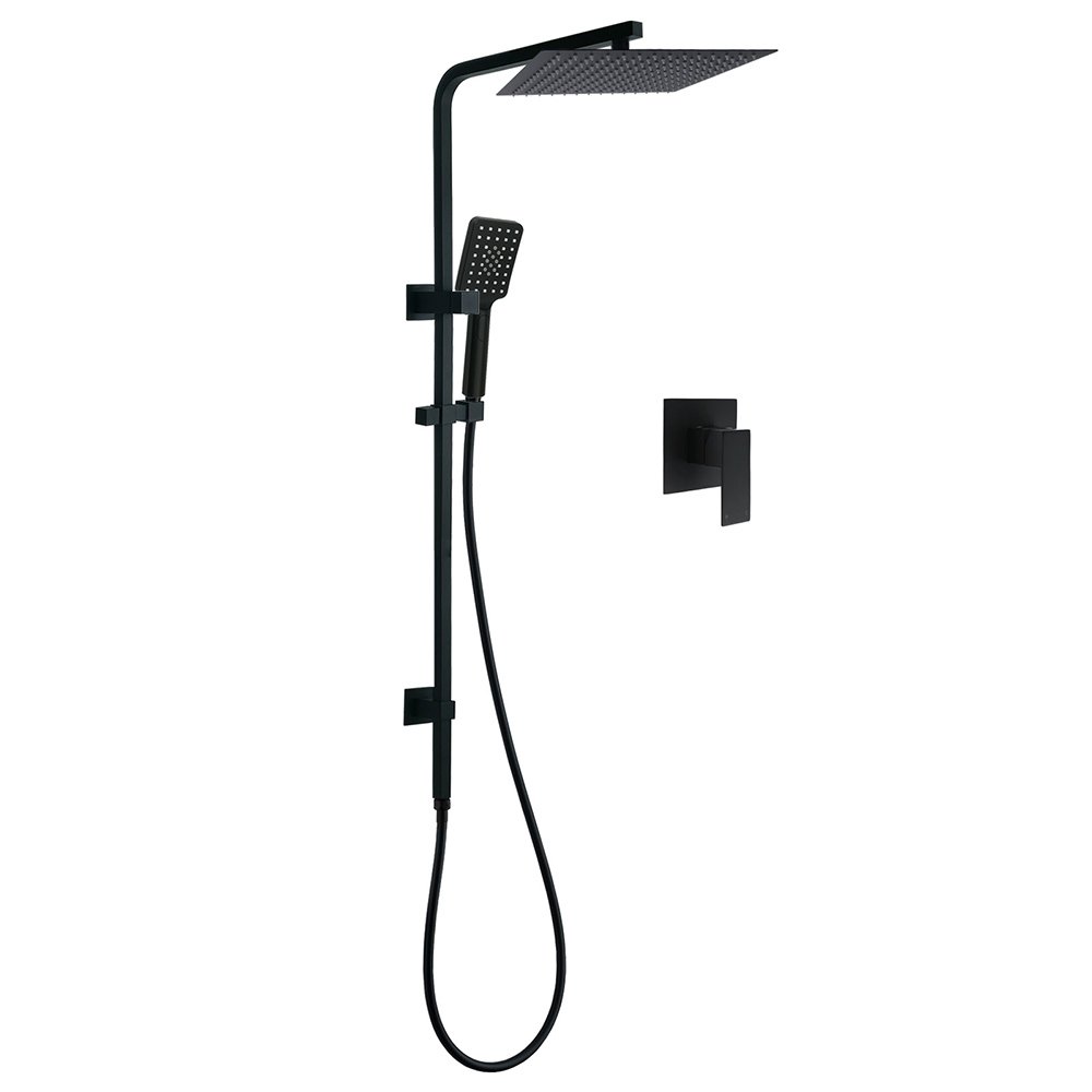 V1233-C6202BHS002M4CBKSS112BKSQ201B-202602062302-00 Dual Shower Square Large 12" Rainfall Head 3 Modes Handheld Wall Rail Mixer Matt Black - Image 1