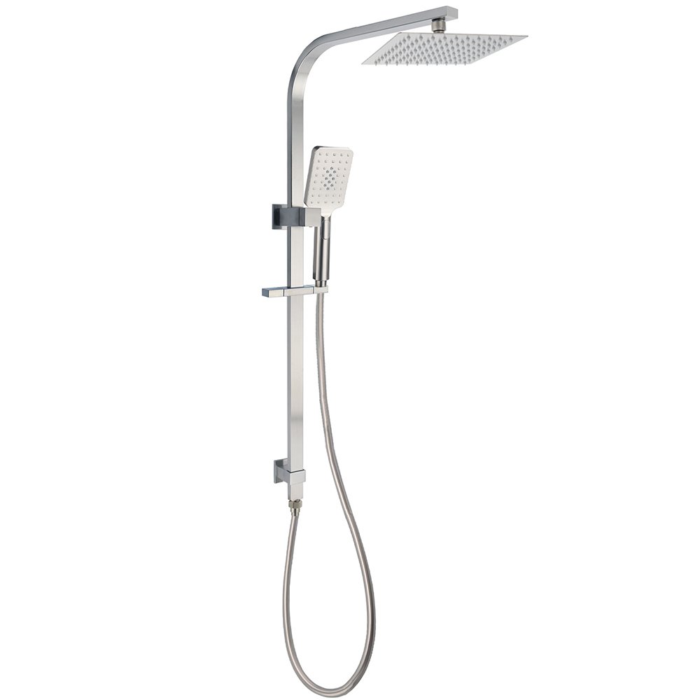 V1233-C7121NHS002M4CNKSS108N-202602062140-00 Brushed Nickel Square Twin Shower Set 8" Rain Head 3 Modes Handheld Silding Rail Arm - Image 1
