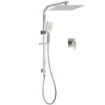 Brushed Nickel Square Twin Shower Set 12" Rain Head 3 Modes Handheld Silding Rail Wall Mixer